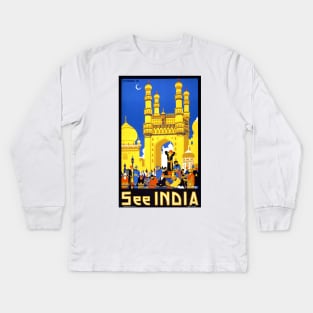 Vintage Travel Poster See India Hyderabad Kids Long Sleeve T-Shirt